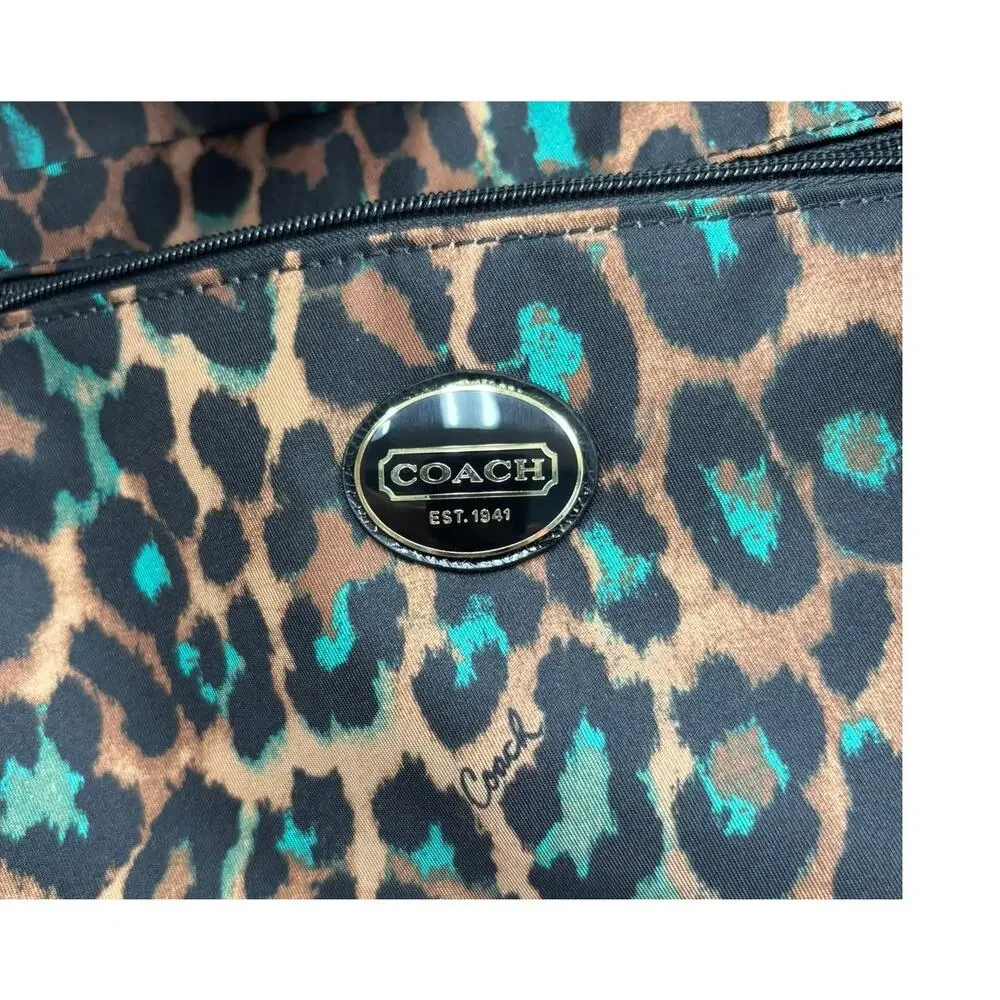Coach Nylon Black Teal Big Cat Print Crossbody Purse F77479 #76920